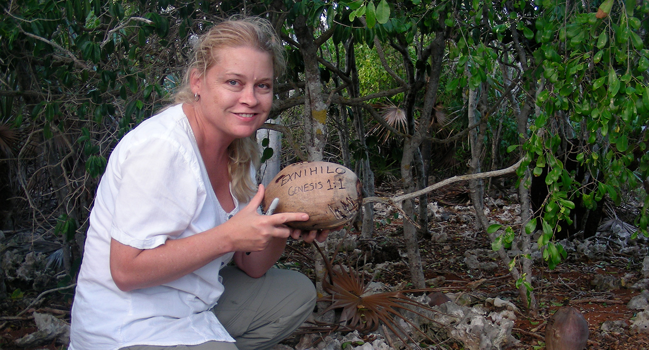 Blair getting ready to plant the Exnihilo coconut